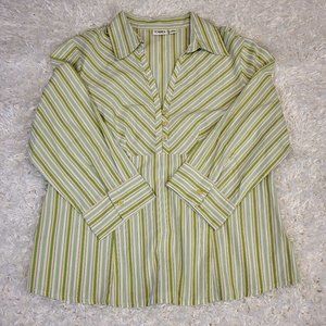 CATO Women's Button Blouse, Green & Yellow, Large